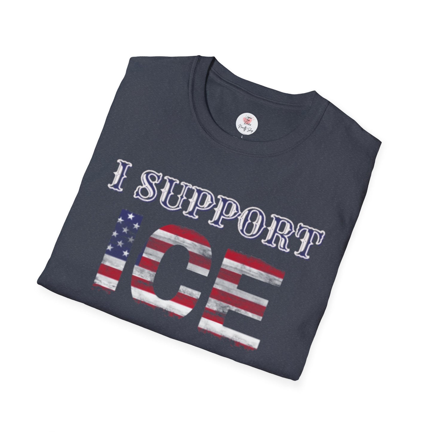 I Support ICE T-Shirt — American Flag Distressed Design