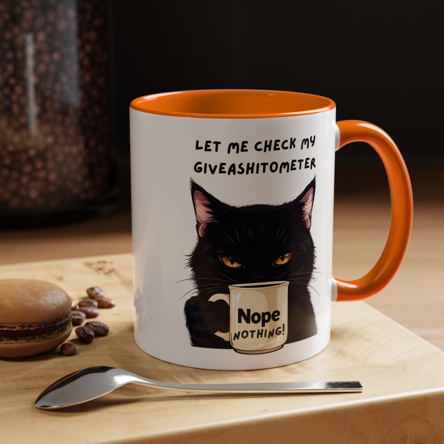 Coffee Mug - Black Cat "Let Me Check My Giveashitometer" Nope Nothing!  Funny 11/15 oz Mug