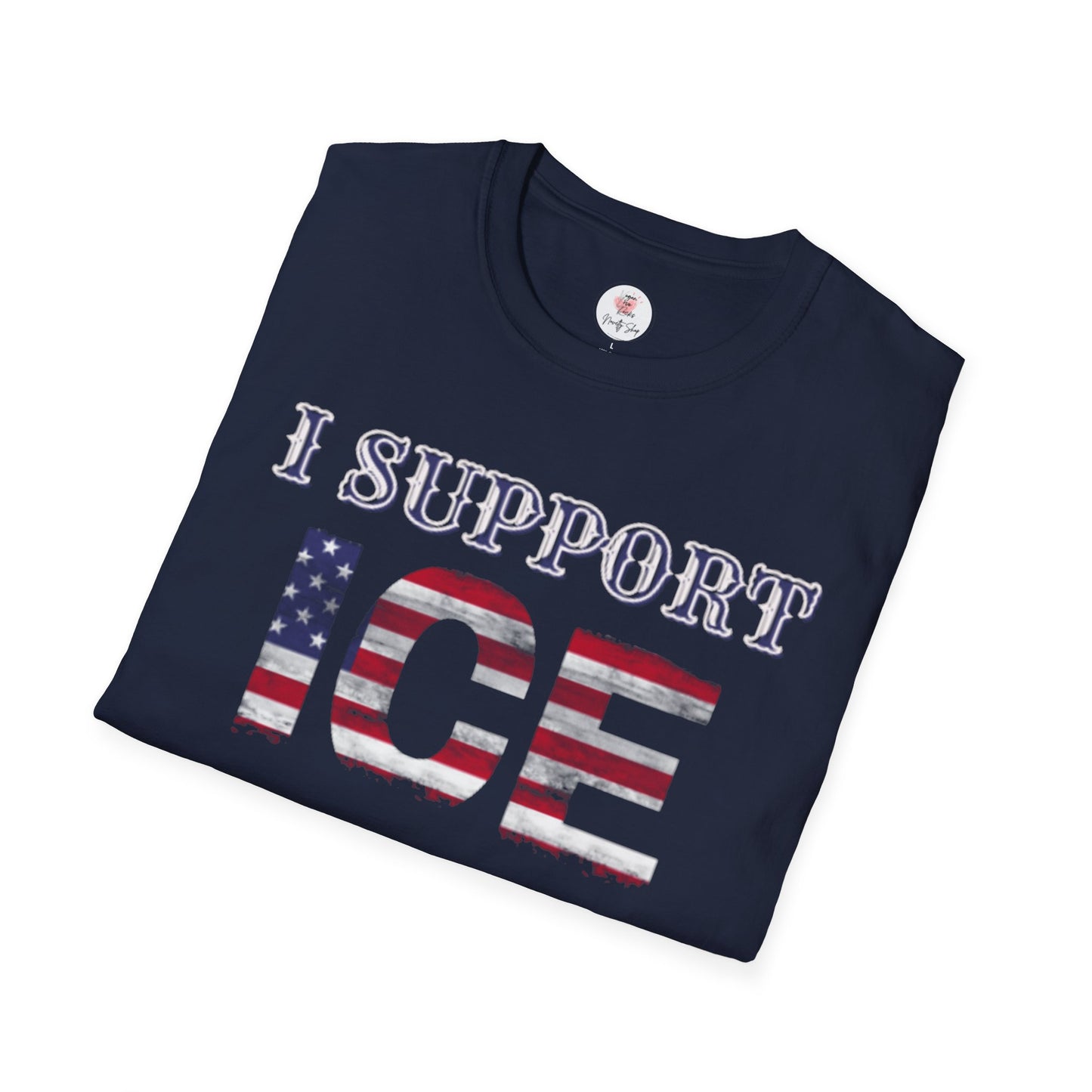 I Support ICE T-Shirt — American Flag Distressed Design