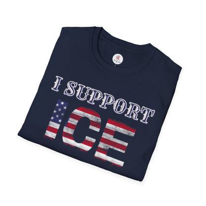I Support ICE T-Shirt — American Flag Distressed Design
