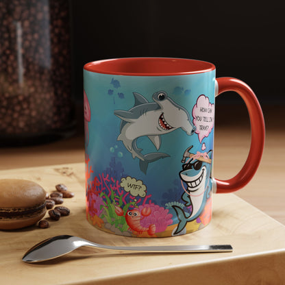 Ceramic Coffee Mug — Funny Tropical Sharks "How Can You Tell I’m Trans?"