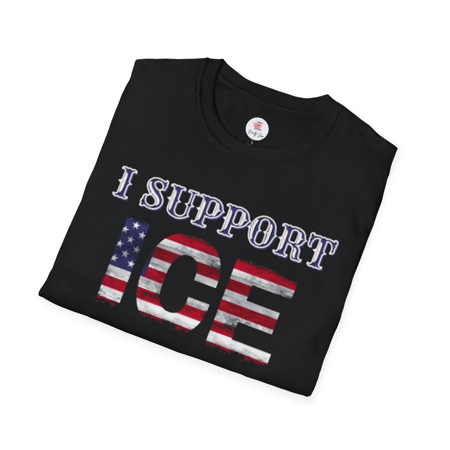 I Support ICE T-Shirt — American Flag Distressed Design