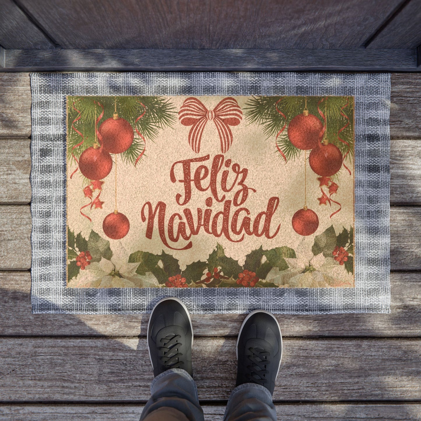 Feliz Navidad Doormat - Festive Spanish Holiday Welcome Mat