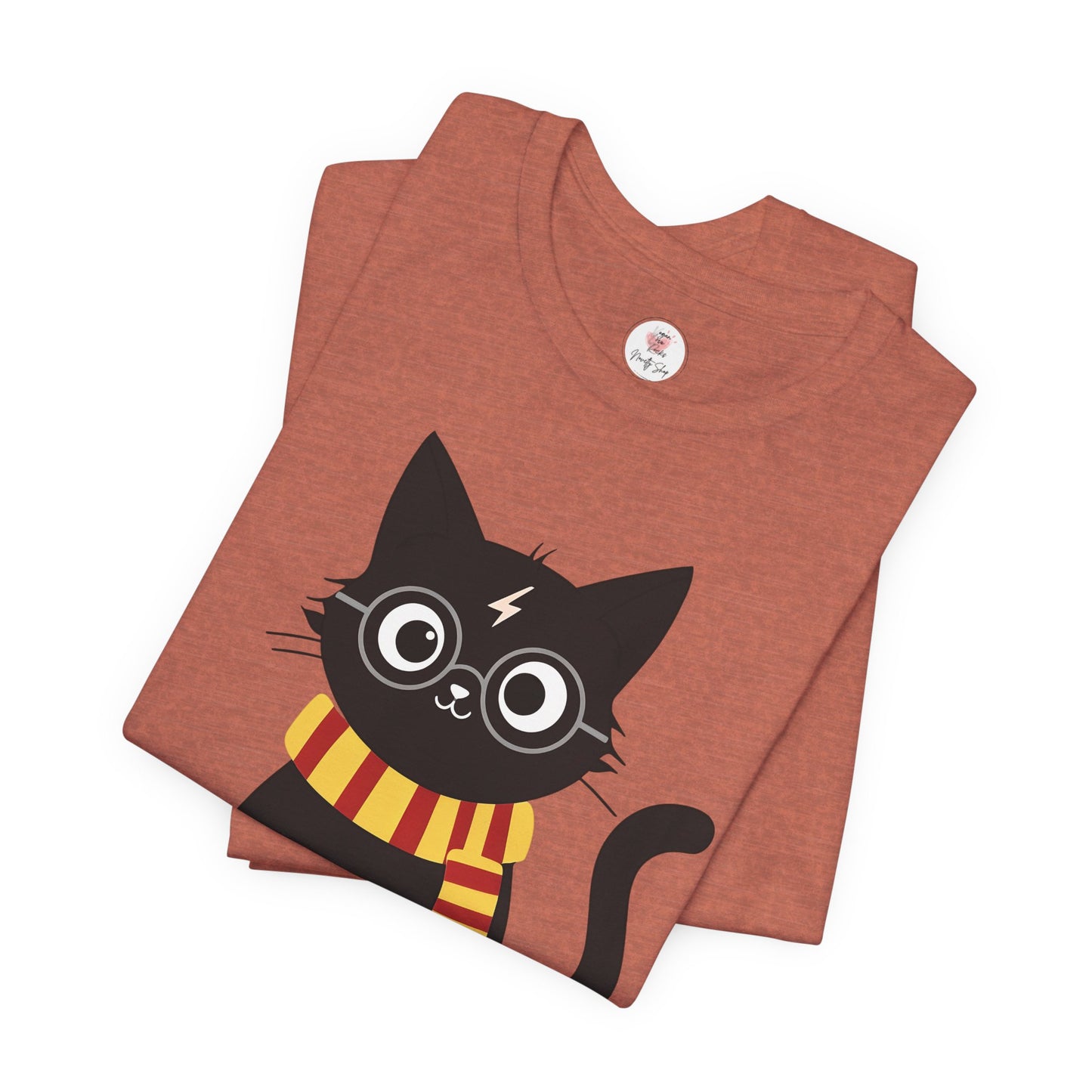 Wizard Cat Graphic Tee – Cute Black Cat with Scarf & Lightning Bolt