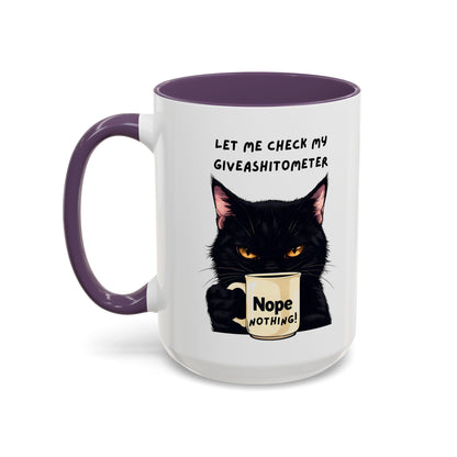 Coffee Mug - Black Cat "Let Me Check My Giveashitometer" Nope Nothing!  Funny 11/15 oz Mug