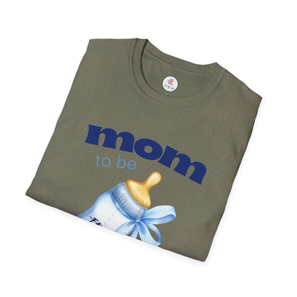 Mom -To-Be Blue Baby Bottle Tee — New Mom Announcement Shirt