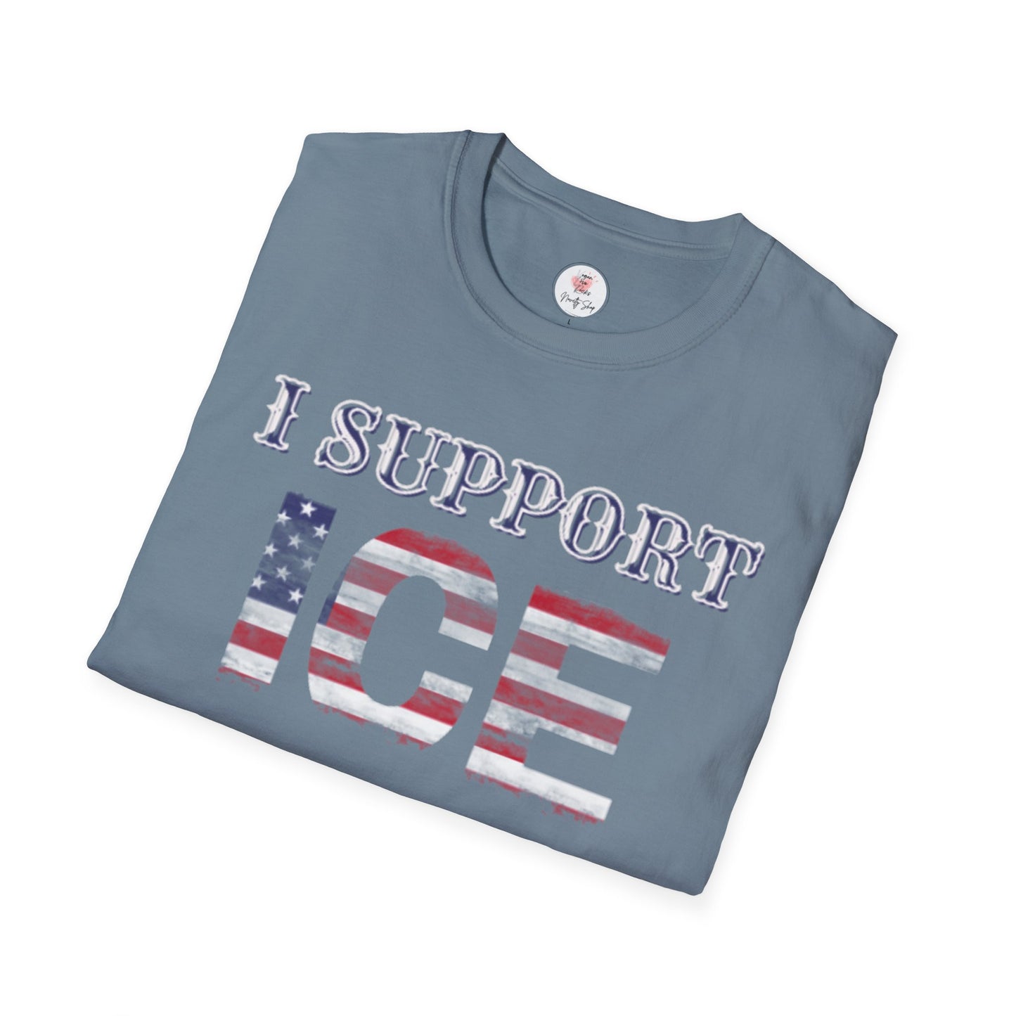 I Support ICE T-Shirt — American Flag Distressed Design