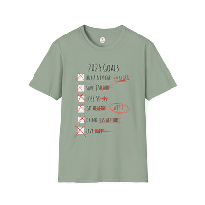 2025 Goals Funny Checklist T-Shirt — Sarcastic New Year Resolution Tee