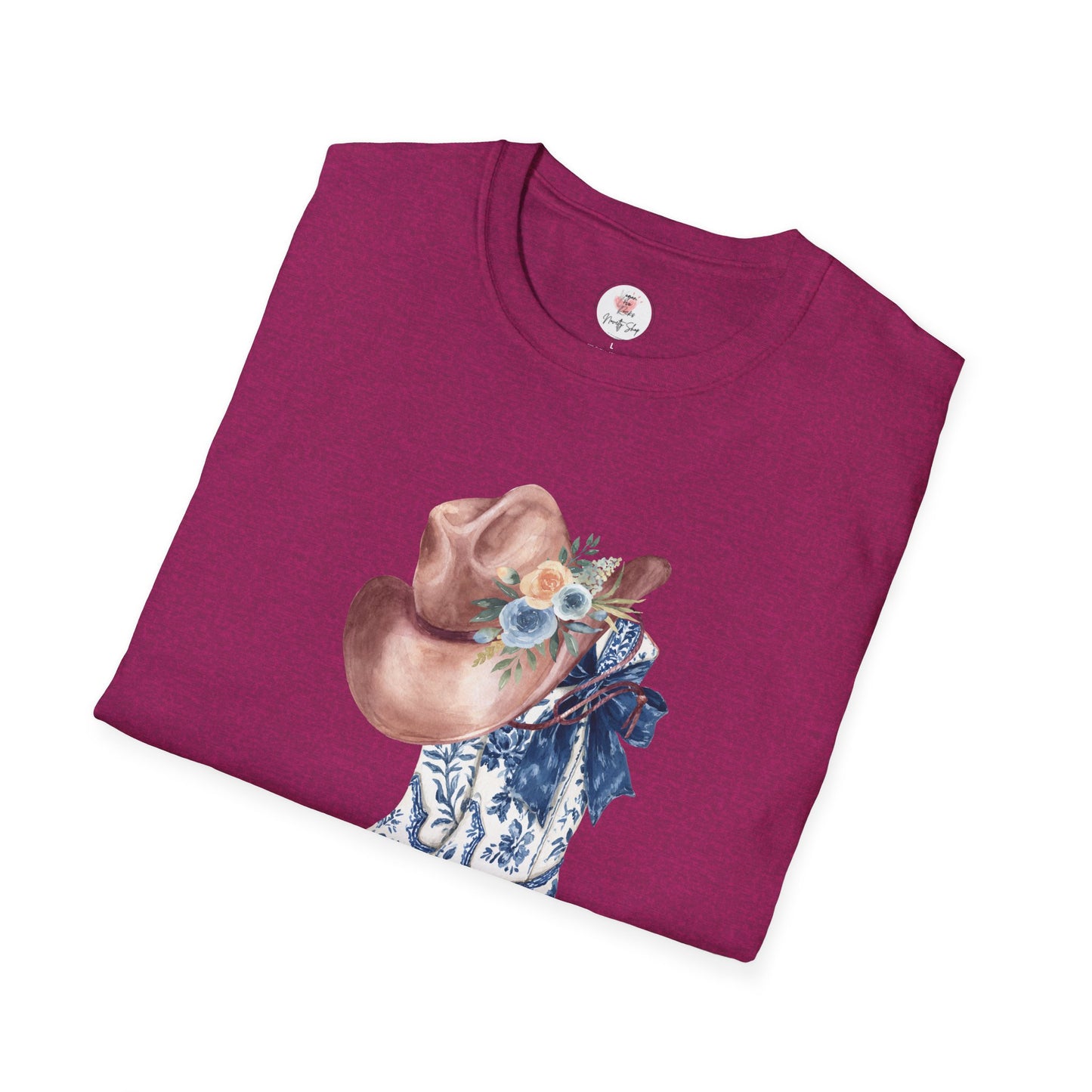 Cowgirl Boots & Hat T-Shirt — Blue Floral Western Graphic Tee