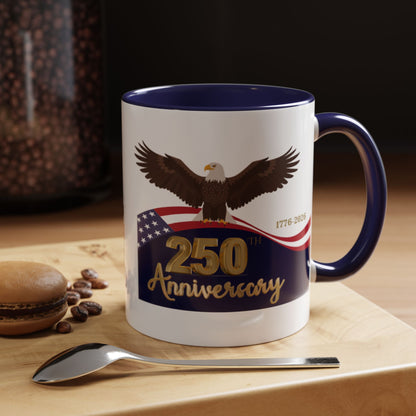 America's 250th Anniversary Eagle Accent Coffee Mug - Patriotic American Flag Design 11 oz and 15 oz