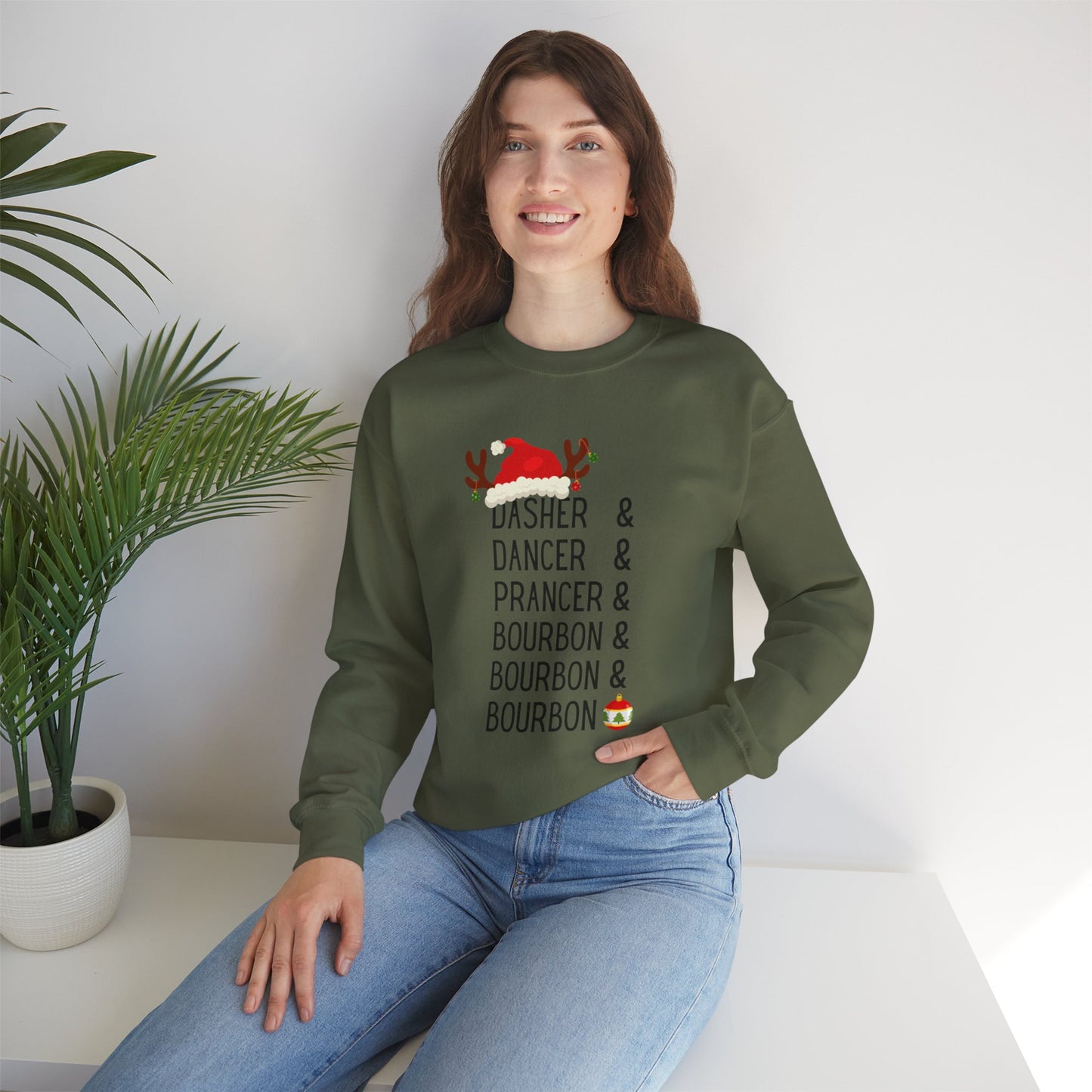 Holiday Reindeer ‘Dasher & Dancer & Prancer & Bourbon & Bourbon & Bourbon’ Christmas Sweatshirt