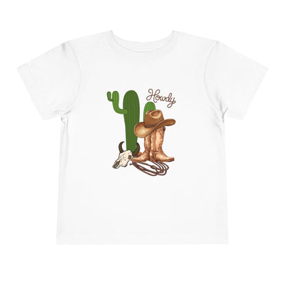 Howdy Cowboy Toddler Tee — Western Cactus, Boots & Skull Kids Shirt