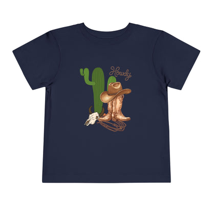 Howdy Cowboy Toddler Tee — Western Cactus, Boots & Skull Kids Shirt