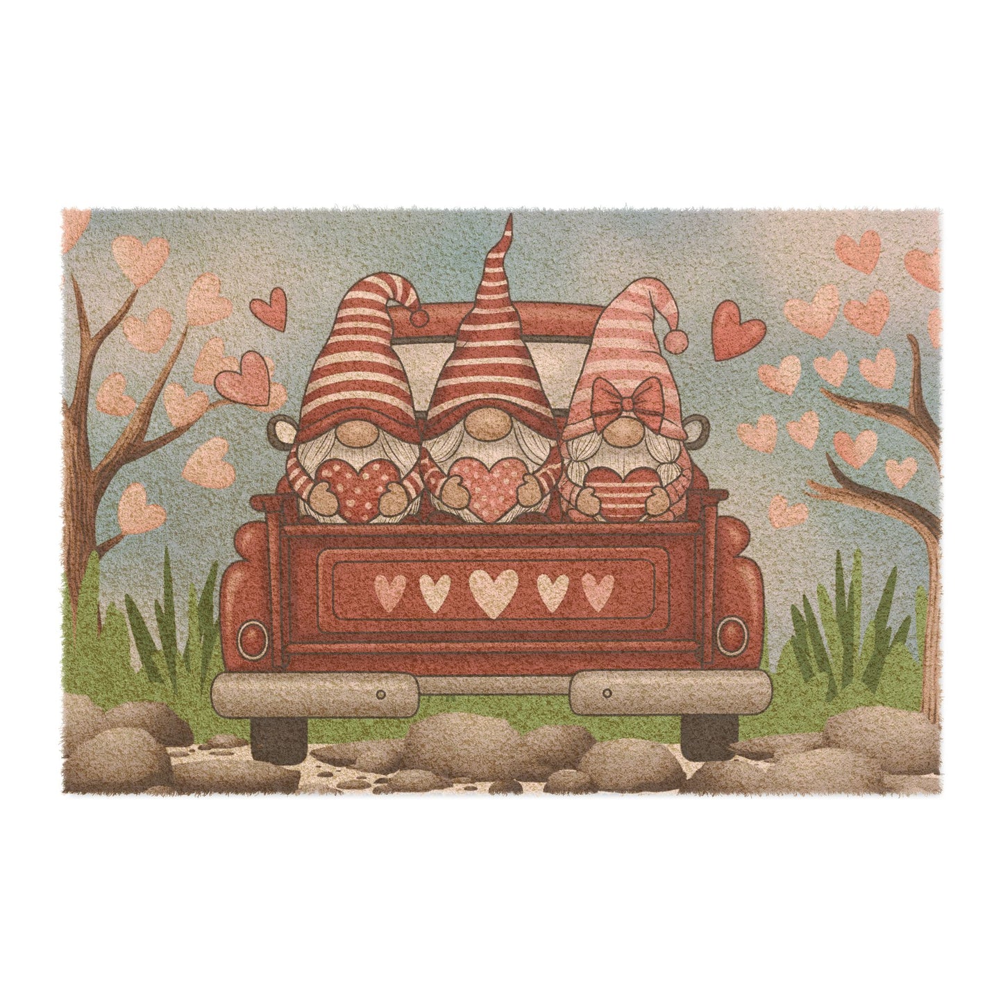 Valentine Gnome Truck Doormat — Cute Heart Porch Welcome Mat