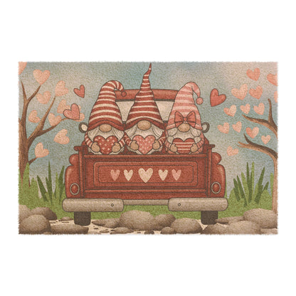 Valentine Gnome Truck Doormat — Cute Heart Porch Welcome Mat