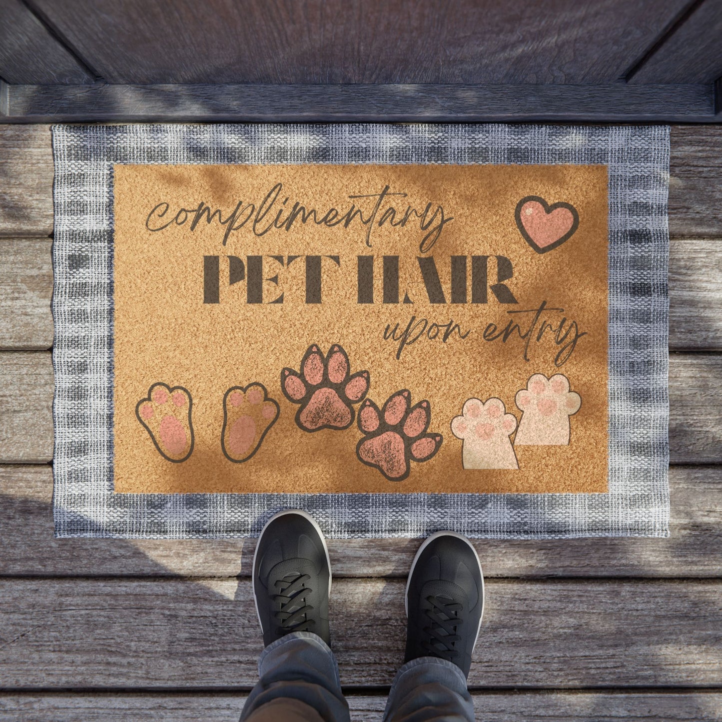 Complimentary Pet Hair Upon Entry Doormat — Funny Paw Print Welcome Mat for Dog, Cat & Bunny Owners