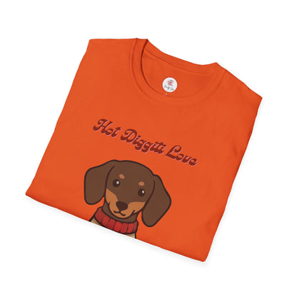 Dachshund Sweater T-Shirt - "Hot Diggiti Love" Cute Wiener Dog Graphic Tee