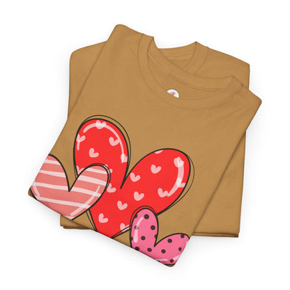 Valentine Heart Trio T-Shirt — Cute Pink & Red Hearts Tee