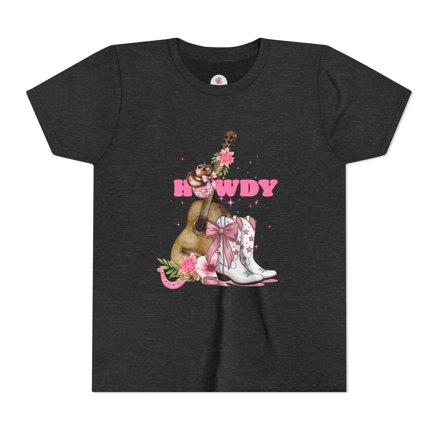 Howdy Pink Cowboy Boots & Guitar Youth Tee — Cute Western T-Shirt