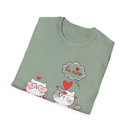 Valentine Cat Couple T-Shirt — "Be Mine" Cute Heart Kittens Tee