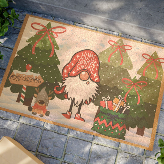 Christmas Gnome Doormat — "Home Sweet Gnome" Holiday Welcome Mat