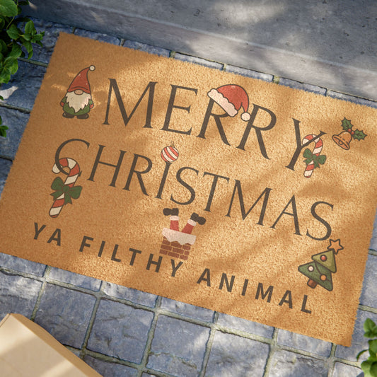 Merry Christmas "Ya Filthy Animal" Doormat — Holiday Welcome Mat