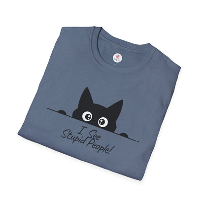 T-Shirt — Cute Peeking Cat "I See Stupid People" Graphic Tee