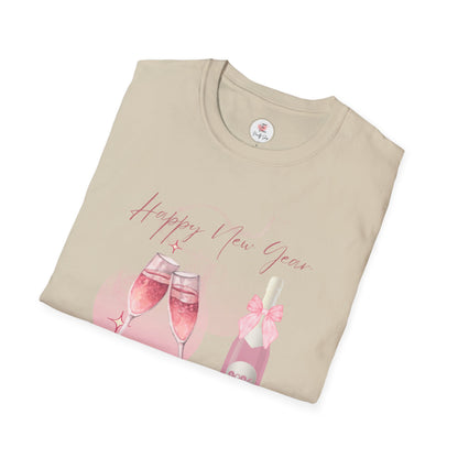 New Year Pink Champagne T-Shirt — "Happy New Year" Celebration Tee