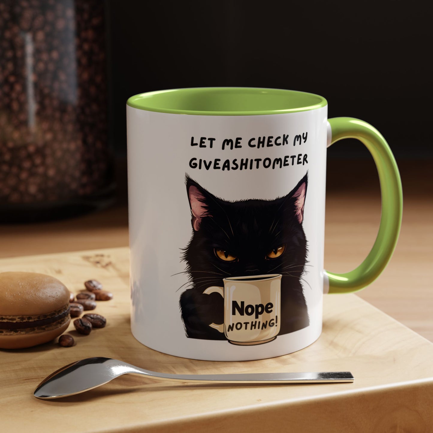 Coffee Mug - Black Cat "Let Me Check My Giveashitometer" Nope Nothing!  Funny 11/15 oz Mug