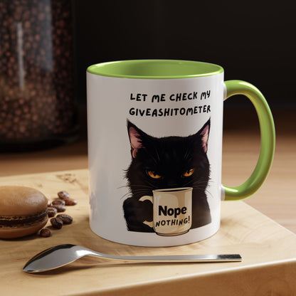 Coffee Mug - Black Cat "Let Me Check My Giveashitometer" Nope Nothing!  Funny 11/15 oz Mug