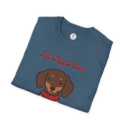 Dachshund Sweater T-Shirt - "Hot Diggiti Love" Cute Wiener Dog Graphic Tee