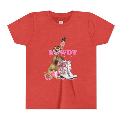 Howdy Pink Cowboy Boots & Guitar Youth Tee — Cute Western T-Shirt