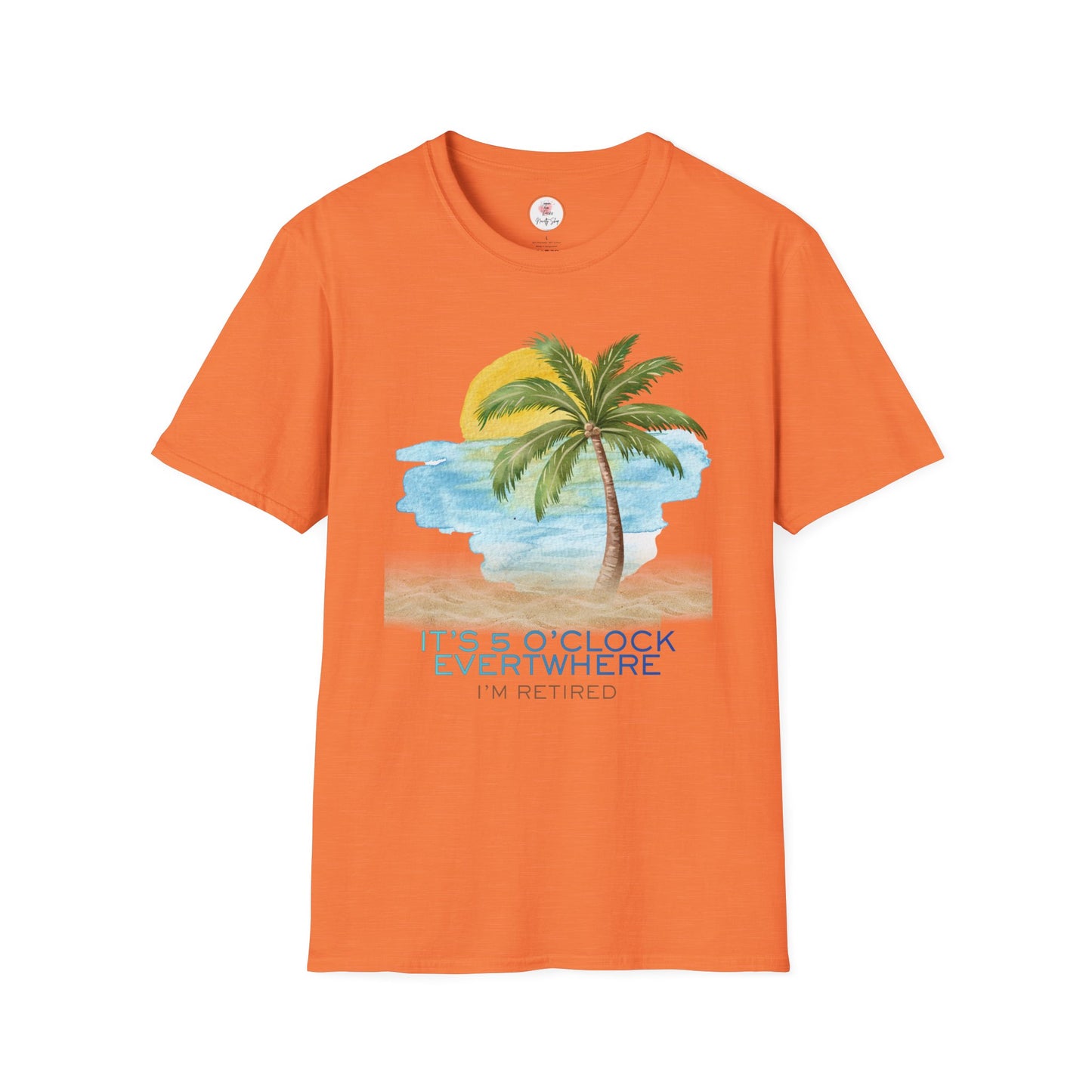 Retirement T-Shirt — "It's 5 O'Clock Everywhere" Tropical Vacation Tee