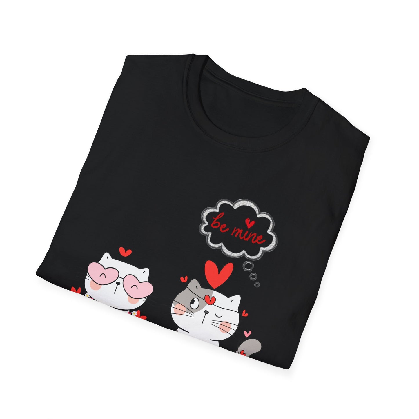 Valentine Cat Couple T-Shirt — "Be Mine" Cute Heart Kittens Tee