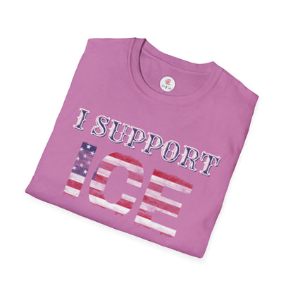 I Support ICE T-Shirt — American Flag Distressed Design