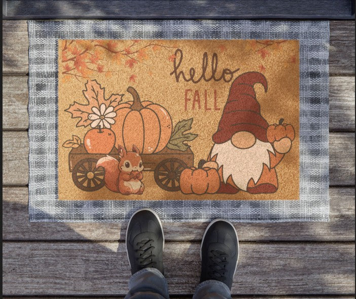 Hello Fall Gnome Doormat - Cute Autumn Welcome Mat