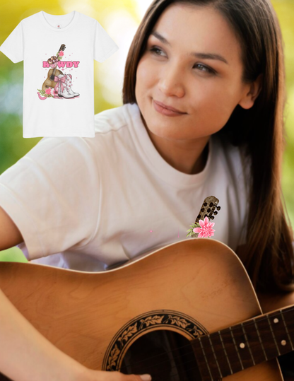 Howdy Pink Cowboy Boots & Guitar Youth Tee — Cute Western T-Shirt