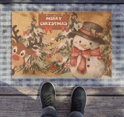 Christmas Doormat with Snowman and Reindeer