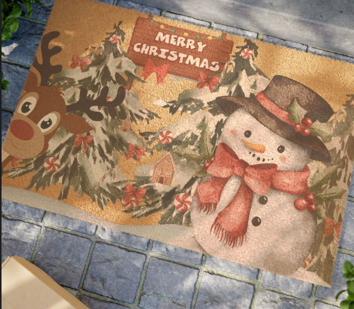 Christmas Doormat with Snowman and Reindeer